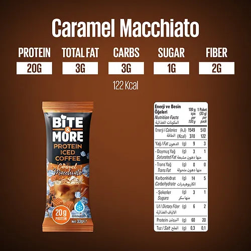 Macchiato Iced coffee protein, 10 sachets per box - Caramel