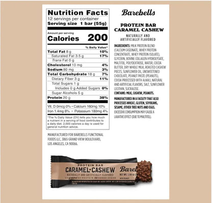 Barebells Caramel Cashew Protein Bar – 12-Pack (55g Each) 660g- High-Protein, Low-Sugar Snack