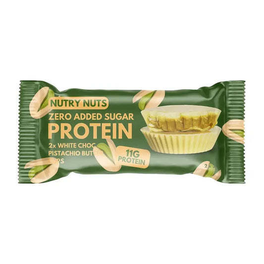 Nutry Nuts Protein Whit Choc Pistachio Peanut Butter Cups | High Protein Snack | Gluten-Free | No Palm Oil | Delicious Chocolate Treat- 12x42g