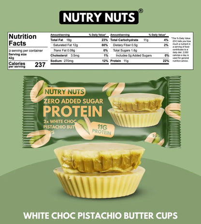 Nutry Nuts Protein Whit Choc Pistachio Peanut Butter Cups | High Protein Snack | Gluten-Free | No Palm Oil | Delicious Chocolate Treat- 12x42g