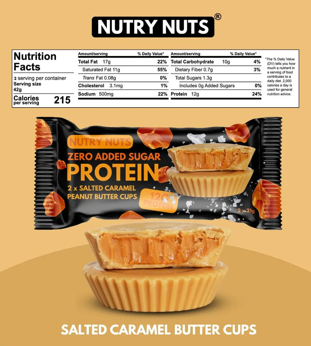 Nutry Nuts Protein Salted Caramel Peanut Butter Cups | High Protein Snack | Gluten-Free | No Palm Oil | Delicious Chocolate Treat- 12x42g