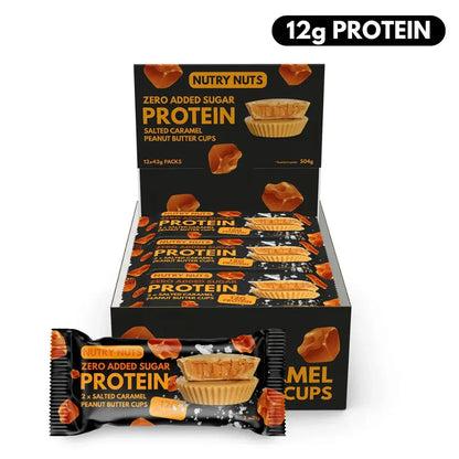 Nutry Nuts Protein Salted Caramel Peanut Butter Cups | High Protein Snack | Gluten-Free | No Palm Oil | Delicious Chocolate Treat- 12x42g